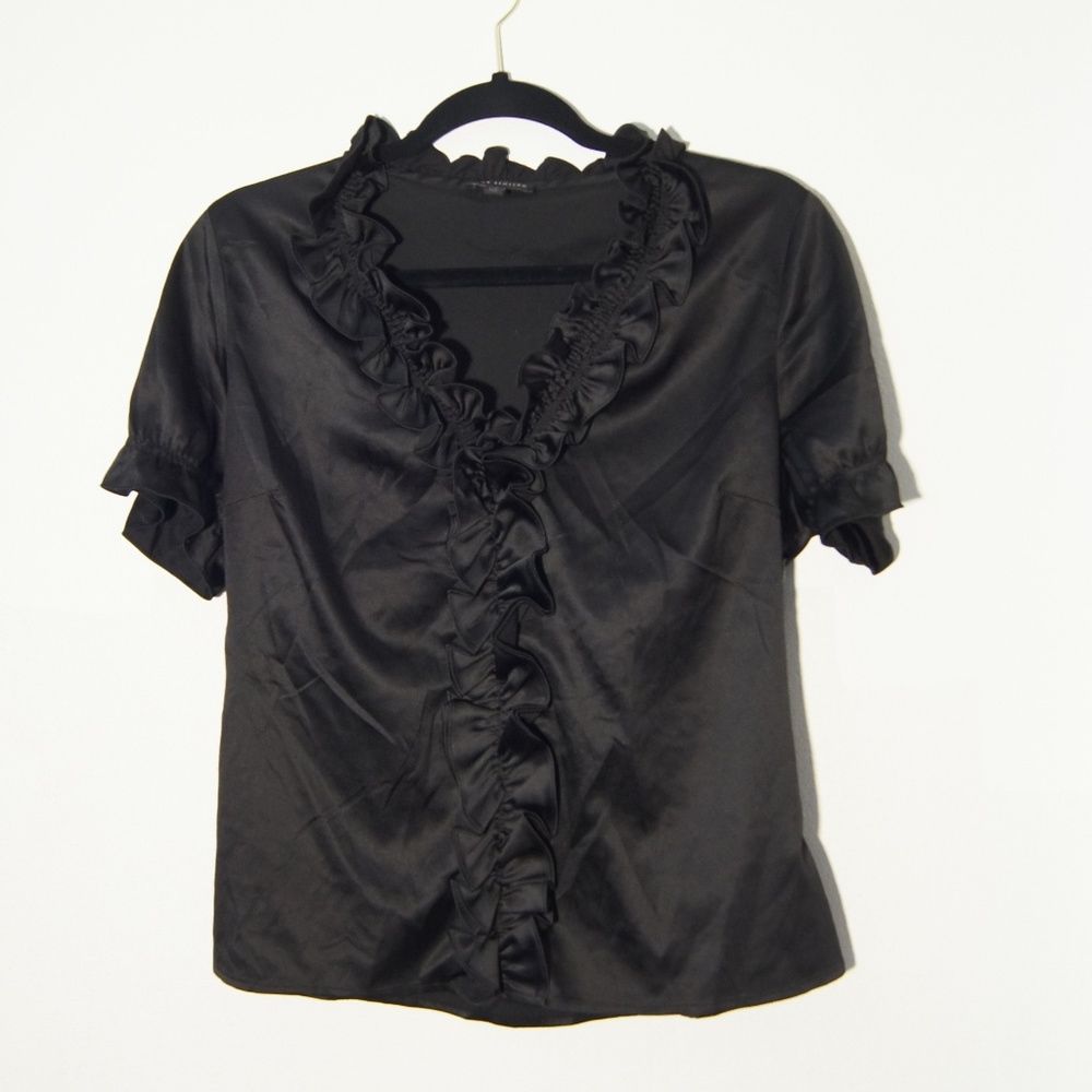 ❤️ The Limited Black Satin like Ruffle Blouse sz M
